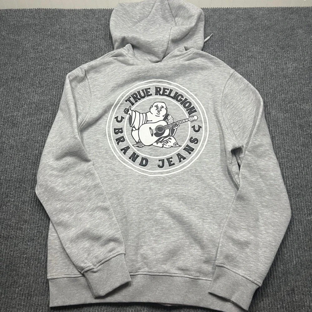 True Religion Mens Buddha Logo Seal Zip Hoodie Heather Grey Large Jacket new nwt
